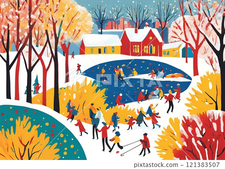 Kids playing in winter park 121383507