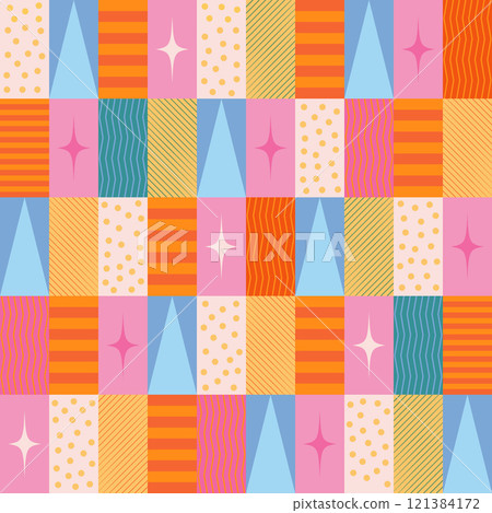 Vector seamless pattern for Christmas in retro graphic patchwork style. Vector seamless abstract pattern for Christmas and winter holidays. 121384172