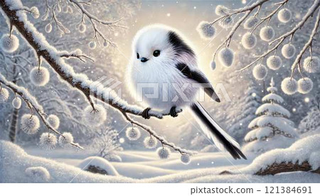 Long-tailed tit staring 121384691