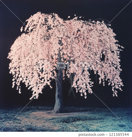 綻放的盛開的櫻花被點燃了 綻放的盛開的櫻花被點燃了 121385544