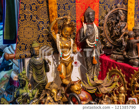handcrafted wooden Buddha figurines and traditional Nepalese handicrafts 121385790