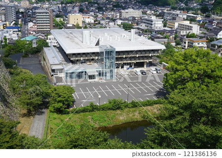 Tsuyama Cultural Center, a landmark of Tsuyama City, Okayama Prefecture: Viewed from Kakuyama Park Tsuyama Cultural Center, a landmark of Tsuyama City, Okayama Prefecture: Viewed from Kakuyama Park 121386136