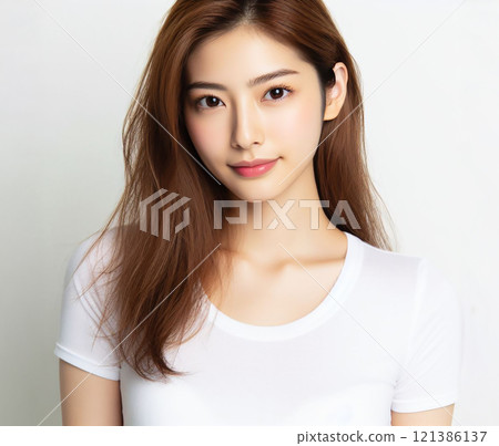 白色T卹美麗的女人 121386137