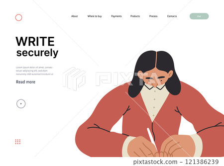 Writing people, modern flat vector concept illustration- sitting woman thoughtfully writing on paper. Metaphor for reflection, personal insight, contemplation, creative expression 121386239