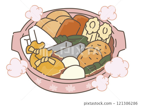 關東煮鍋冒出蒸汽 121386286