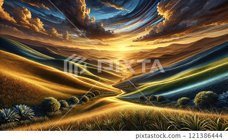 “夢幻般的草原和壯觀的日落景色——壯麗的自然時刻” 121386444
