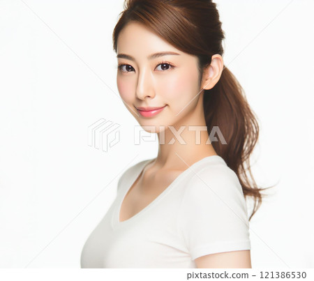 White T-shirt beautiful woman 121386530