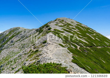 The summit of Mt. Betsuyama as seen from the hiking trail to Mt. Betsuyama. Climbing Mount Tsurugi in the Northern Alps The summit of Mt. Betsuyama as seen from the hiking trail to Mt. Betsuyama. Climbing Mount Tsurugi in the Northern Alps 121386689