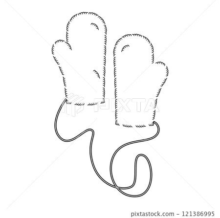 Wool Teddy Mitten Gloves Fur One-Fingered Fashion hand accessory clothing technical illustration garment. Vector 121386995