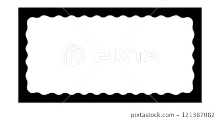 Rectangle frame with wavy inner edges. Rectangular vignette with curvy inside borders. Empty text box, tag or label isolated on white background. Vector graphic illustration Rectangle frame with wavy inner edges. Rectangular vignette with curvy inside borders. Empty text box, tag or label isolated on white background. Vector graphic illustration 121387082