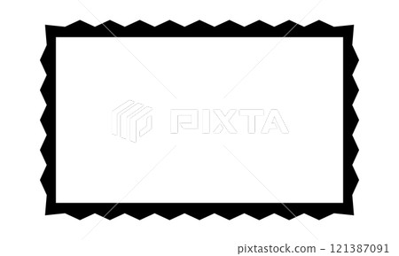 Rectangle frame with zigzag edges. Empty box, tag or label rectangular shape with jagged borders. Vignette for picture or mirror isolated on white background. Vector graphic illustration 121387091