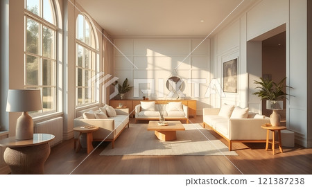 Modern Interior: A living room filled with soft light 121387238