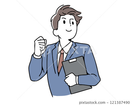 A man in a suit looks to the future while feeling the breeze 121387490