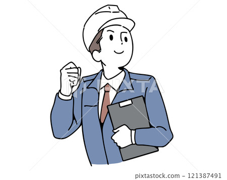 A man in work clothes looking to the future A man in work clothes looking to the future 121387491
