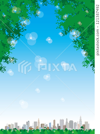 新鮮的綠色城市景觀插圖。 121387492