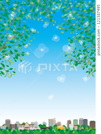 新鮮的綠色城市景觀插圖。 121387495