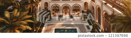 Exterior of a large Middle Eastern Arab mansion 121387698