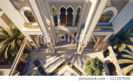 Exterior of a large Middle Eastern Arab mansion 121387699