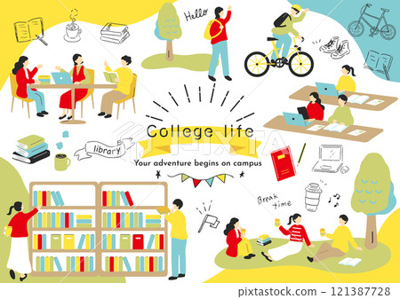 Students enjoying campus life 121387728