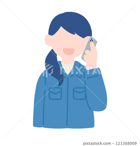 Flat illustration of a woman in work clothes talking on a smartphone Flat illustration of a woman in work clothes talking on a smartphone 121388009