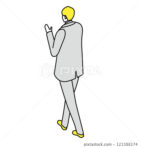 Isometric_穿著西裝走路的男人的後視圖插圖 121388174