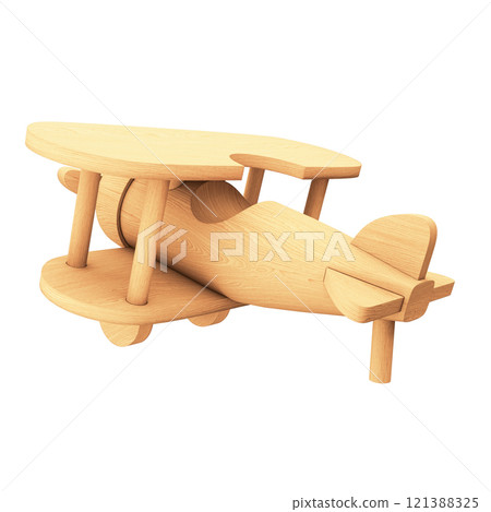 Wooden Airplane Old Vintage Toy Isolated. 3D Illustration. File with Clipping Path. 121388325