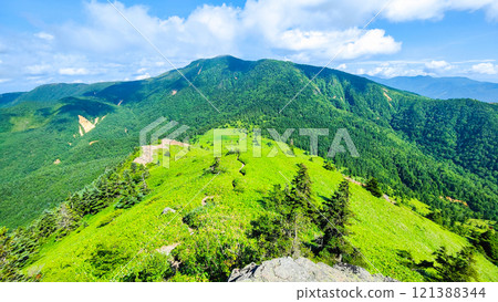 Climbing Mt. Azumaya and Mt. Nekodake in summer (view of Mt. Azumaya from Mt. Nekodake) 121388344