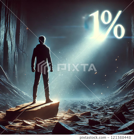 Illustration of a man standing and looking at a target Illustration of a man standing and looking at a target 121388448