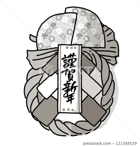 帶有新年快樂字符的 Shimenawa 單色版本 121388529