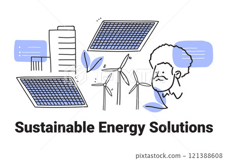 Sustainable energy solutions solar panels wind turbines buildings minimalist hand drawn style Sustainable energy solutions solar panels wind turbines buildings minimalist hand drawn style 121388608