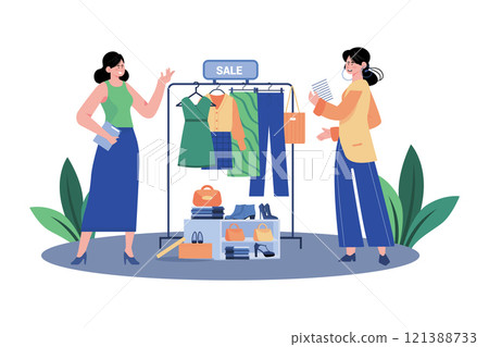 Sales representative helping customers with product recommendations and purchases. 121388733