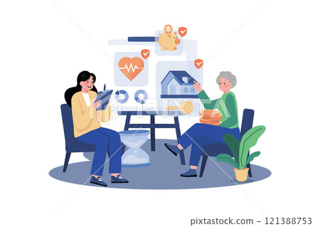 Wealth management advisor helping clients to manage their assets and plan for retirement. Wealth management advisor helping clients to manage their assets and plan for retirement. 121388753