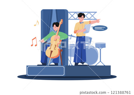 Musicians perform and solve technical problems. 121388761