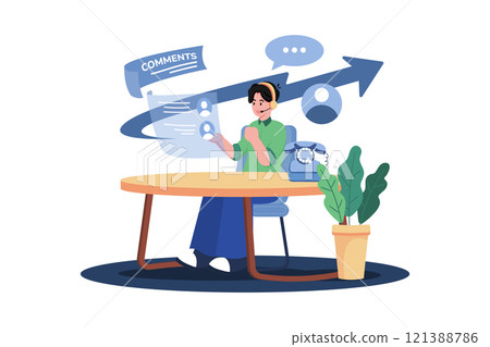 Marketing manager using customer feedback to create targeted advertising campaigns. 121388786