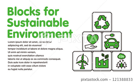 Background illustration using building blocks with a sustainable image, 16:9, white, with text Background illustration using building blocks with a sustainable image, 16:9, white, with text 121388833