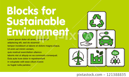 Background illustration using building blocks with a sustainable image, 16:9, white, with text Background illustration using building blocks with a sustainable image, 16:9, white, with text 121388835