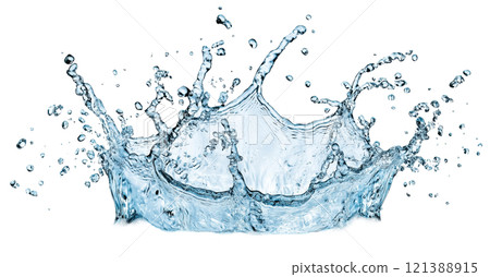 Pure water splash isolated on white background png transparent clipart. 121388915