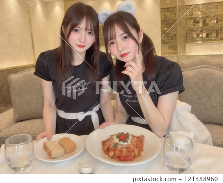 A special meal with friends, smiling and enjoying it (Generative AI) A special meal with friends, smiling and enjoying it (Generative AI) 121388960