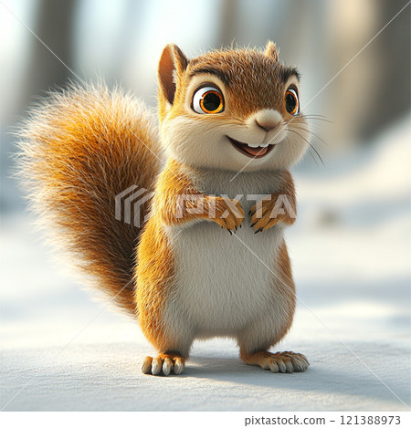 蓬鬆松鼠的 3D 人物插畫 121388973