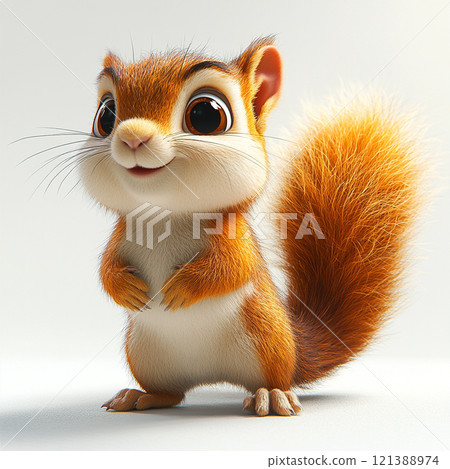 蓬鬆松鼠的 3D 人物插畫 121388974