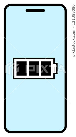 智慧型手機螢幕影像完全充電最大粗線淺藍色 121389080