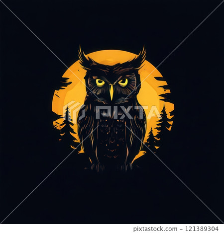 the AI Image Generator, Majestic Owl Over Orange Moonlit Sky in Silhouette 121389304