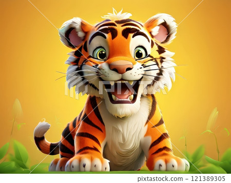 the AI Image Generator, Colorful Cartoon Tiger Smiling With a Cheerful 121389305