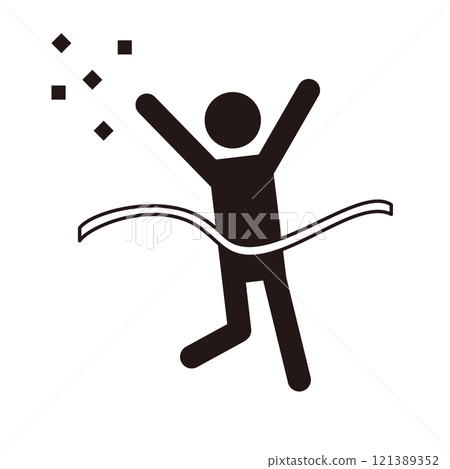 Pictogram icon of a person reaching a goal 121389352