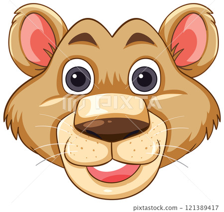 Smiling Cartoon Lion Face Illustration 121389417
