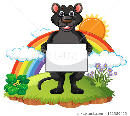 Panther with Sign in Colorful Landscape Panther with Sign in Colorful Landscape 121389423