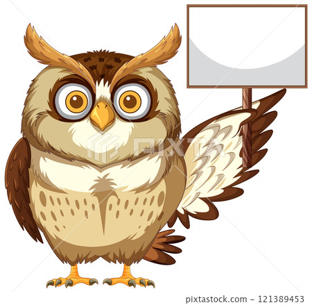 Wise Owl Holding a Blank Sign Wise Owl Holding a Blank Sign 121389453