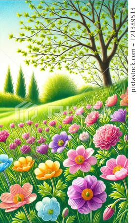 Flowers blooming in the field Flowers blooming in the field 121389513