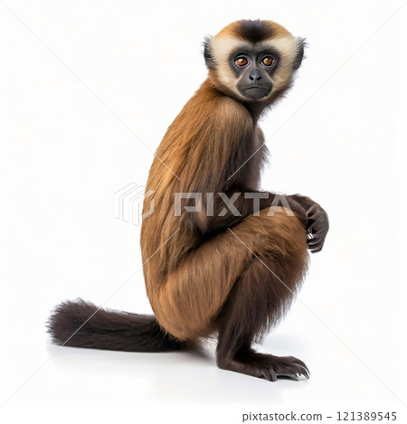 "Isolated Gibbon in Natural Habitat" Generative AI illustration 121389545