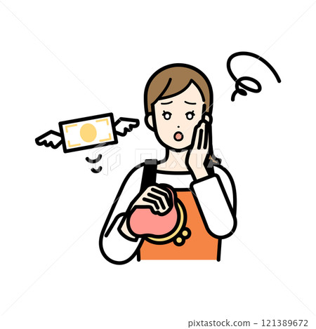 拿著錢包，擔心省錢的家庭主婦 121389672